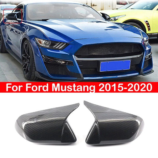 For US Ford Mustang 2015-2020 Car Rearview Side Mirror Cover Wing Cap Exterior Door Rear View Case Trim Sticker Carbon Fiber